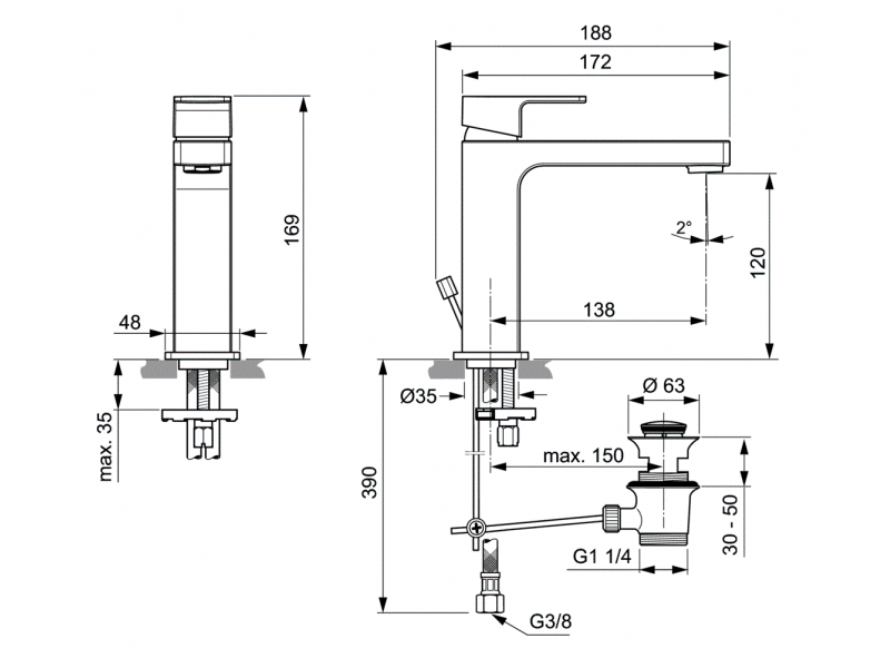 Купить Смеситель Ideal Standard Edge Grande для раковины, хром, A7106AA