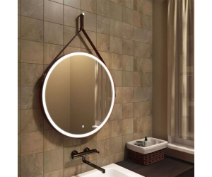 Зеркало Art&Max Milan AM-Mil-650-DS-F-Brown 65 см с подсветкой, на ремне из коричневой кожи
