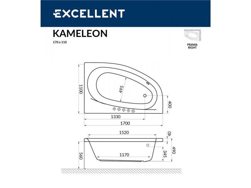 Купить Ванна гидромассажная Excellent Kameleon 170 x 110 см, P ULTRA, хром