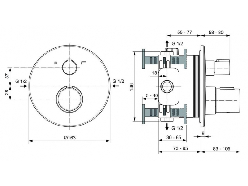 Купить Смеситель Ideal Standard Ceratherm T100 встраиваемый для ванны и душа, серый, A5814GN