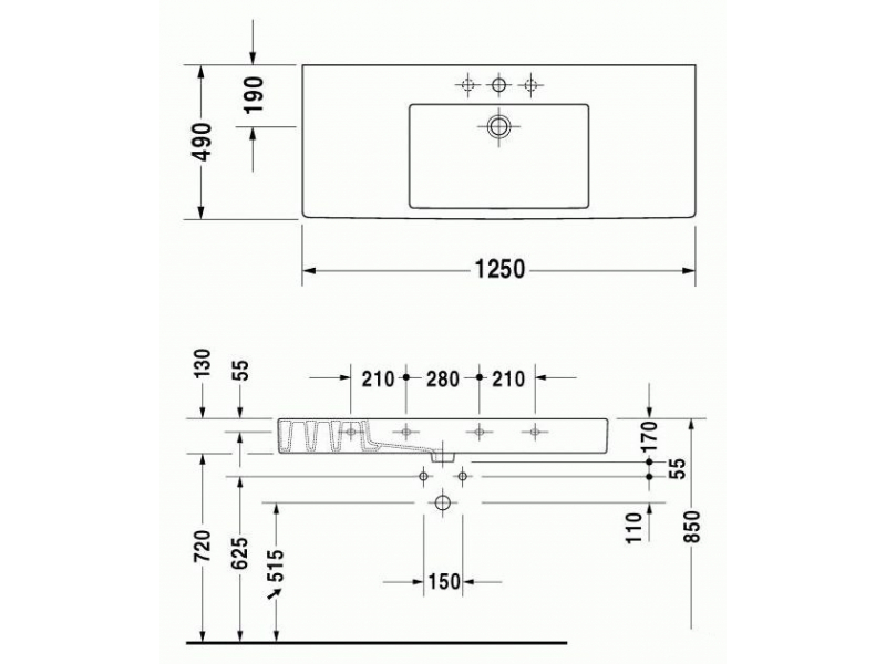 Купить Раковина для мебели Duravit Vero 0329120000, 125*49 см