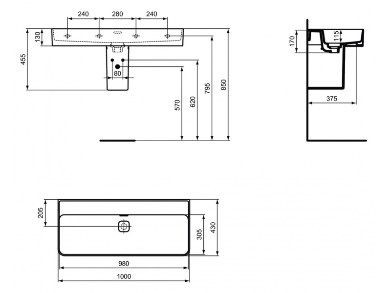 Купить Раковина Ideal Standard Strada II 100 см, белый, T364001