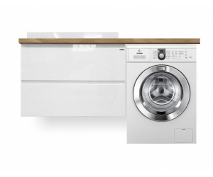 Тумба с раковиной Эстет Malibu Luxe 155 L/R, подвесная, 2 ящика, белая/столешница массив «шпон дуба», левая/правая