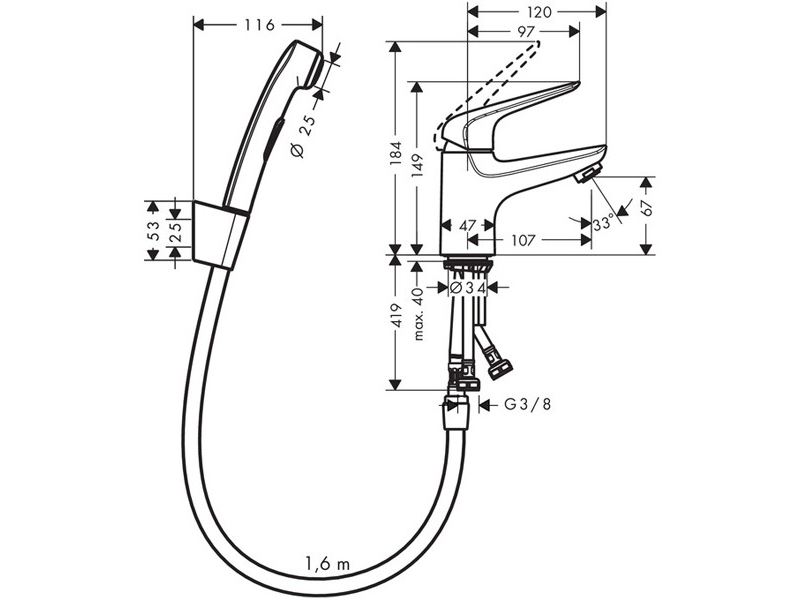 Купить Смеситель для биде Hansgrohe Novus 71144000 с гигиеническим душем