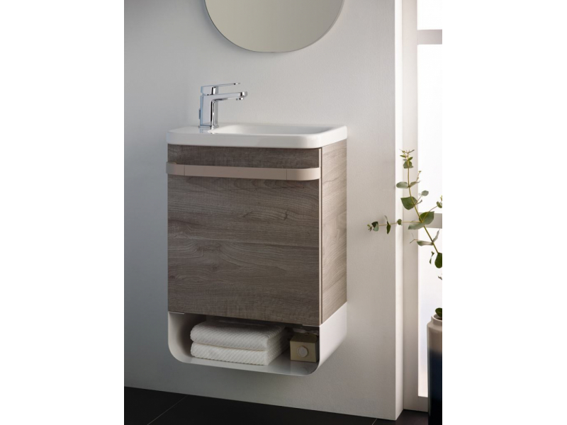 Купить Тумба под раковину Ideal Standard Tonic II Guest 45 см, подвесная, левая, светло-серое дерево, R4318FE