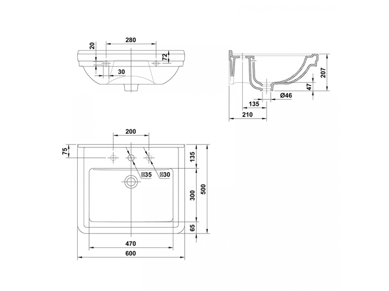 Купить Раковина Gala Noble 12040, 60 x 50см