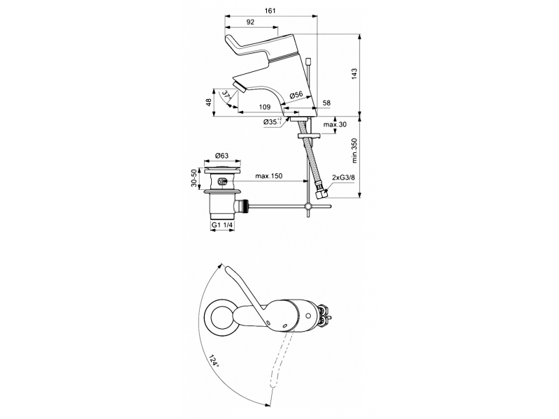 Купить Смеситель Ideal Standard Ceraplus Sequential для раковины, с донным клапаном, хром, B8218AA