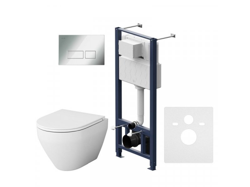 Купить Инсталляция Am.Pm Spirit V2.0, IS47051.701700 с безободковым унитазом Spirit V2.0 FlashClean, клавиша Pro S глянцевый хром, крышка микролифт