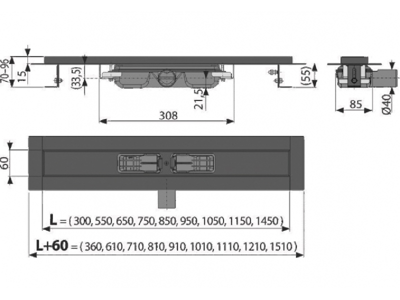 Купить Дренажный канал AlcaPlast APZ101BLACK-1150, черный матовый