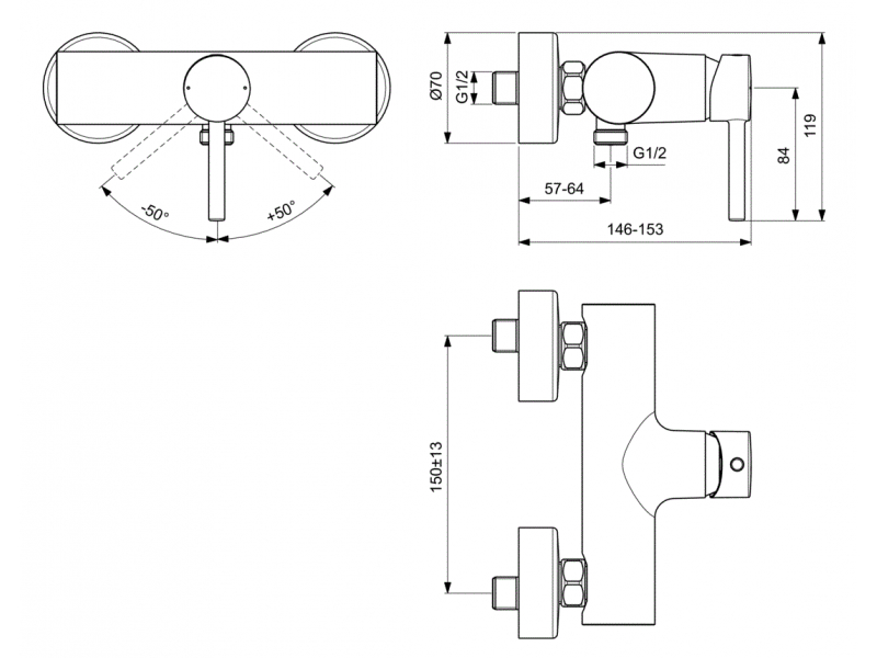 Купить Смеситель Ideal Standard Ceraline настенный для душа, белый, BC200U5