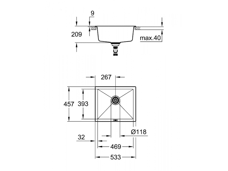 Купить Мойка кухонная из искусственного гранита Grohe K700U 31654AT0, 53,3 x 45,7 см, с корзинчатым вентилем и сливным гарнитуром, серый гранит