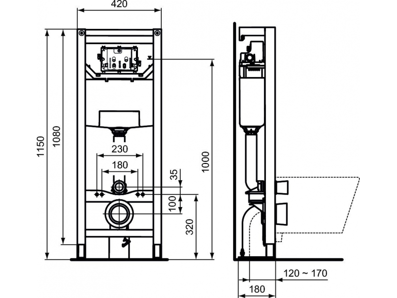Купить Инсталляция Ideal Standard Prosys 120 M для подвесного унитаза, R015467