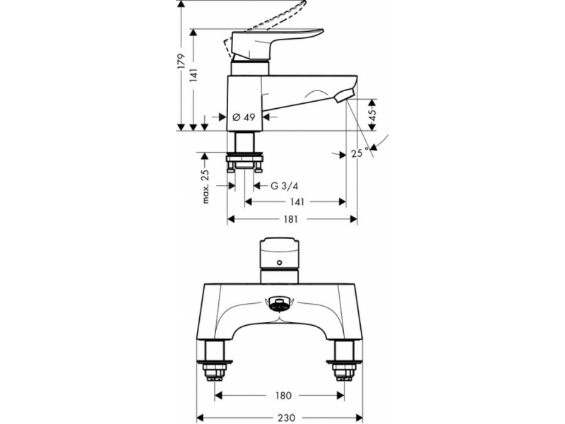 Купить Смеситель Hansgrohe Metris 31423000 для ванны/душа