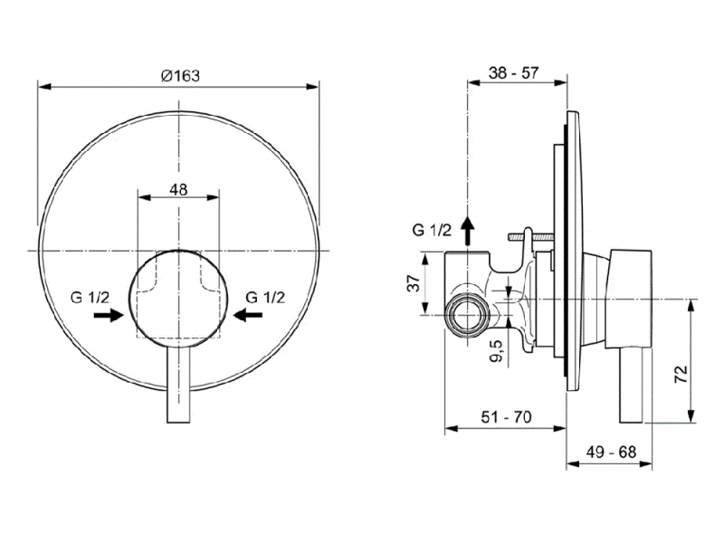 Купить Смеситель Ideal Standard Ceraline встраиваемый для душа, хром, A6940AA