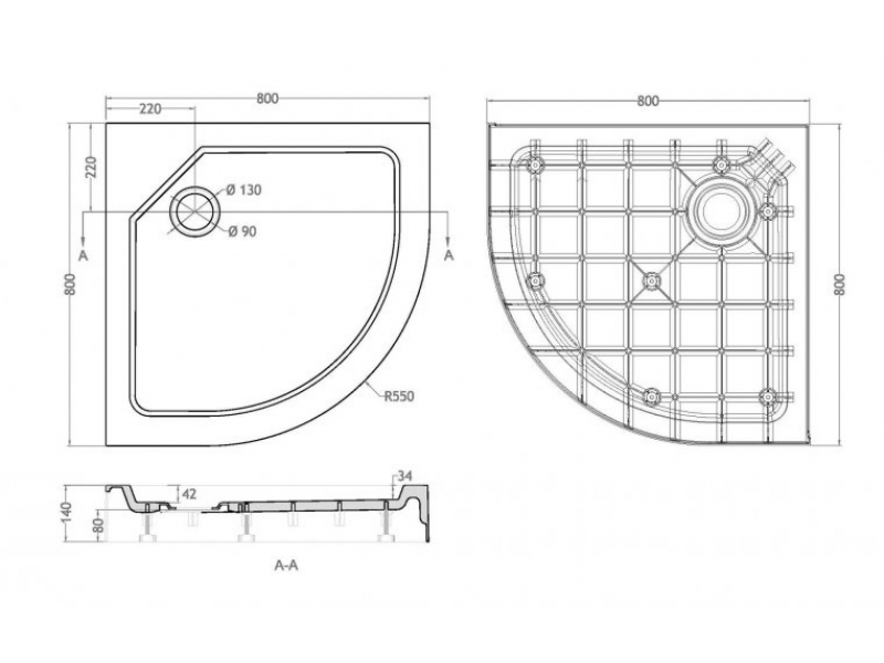Купить Душевой поддон Cezares Tray-SMC 80 x 80 см из стеклокомпозита (SMC), TRAY-SMC-R-80-550-150-W