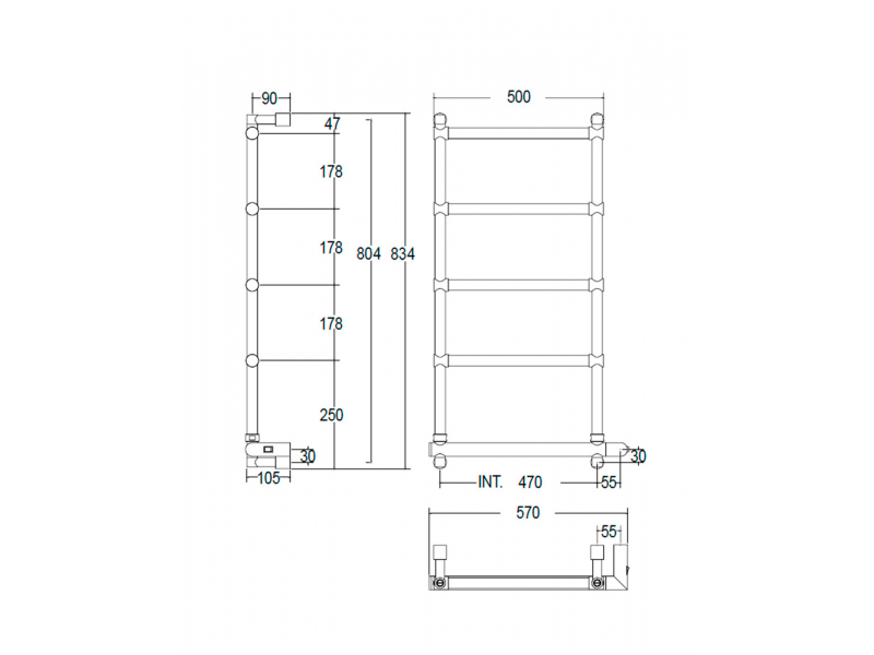 Купить Полотенцесушитель электрический Margaroli Sole 542-5 BOX 5424705CRNB, высота 83.4 см, ширина 57 см, хром