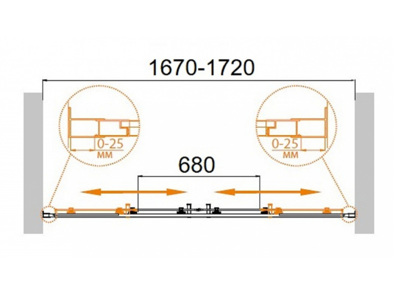 Купить Душевая дверь в нишу Cezares Molveno MOLVENO-BF-2-170-C/P-Cr-IV, 170 х 190 см, стекло прозрачное/матовое, цвет профиля хром