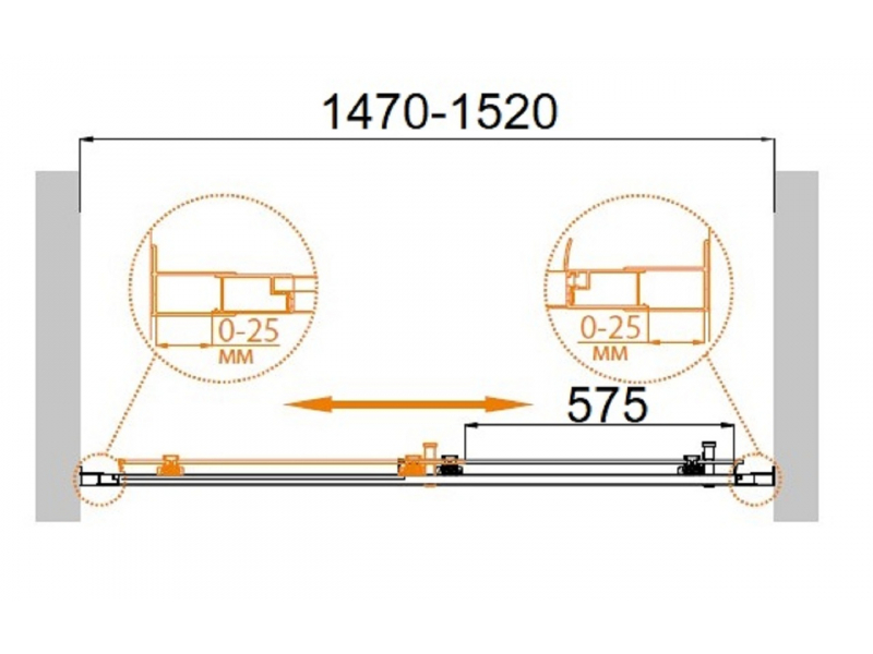 Купить Душевая дверь в нишу Cezares Molveno MOLVENO-BF-1-150-C/P-Cr-IV, 150 х 190 см, стекло прозрачное/матовое, цвет профиля хром