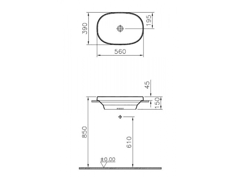 Купить Раковина Vitra Frame, 56 см накладная, без перелива, 5652B403-0016