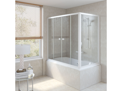 Ограждение на ванну раздвижное с неподвижной боковой стороной Vegas Glass Z2V+ZVF 150*80, вход в центре