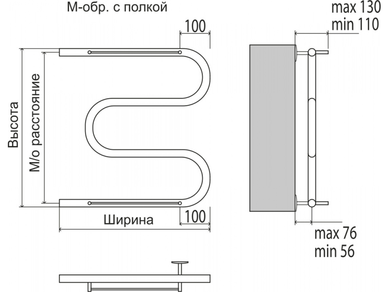 Купить Полотенцесушитель водяной Terminus М полка 500x400, ширина 40 см, высота 53.2 см, боковое подключение