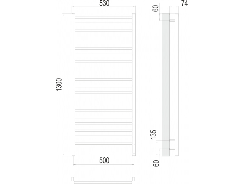 Купить Полотенцесушитель электрический Terminus Ватикан П15 550x1300, ширина 58 см, высота 130 см