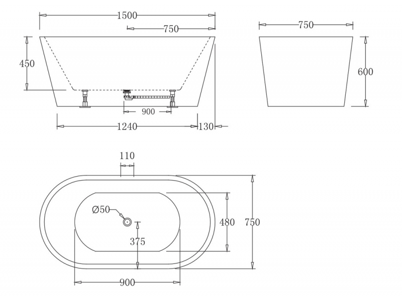 Купить Ванна акриловая BelBagno BB71-1500, 150 х 75 см