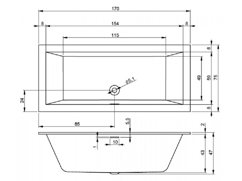 Купить Акриловая ванна Riho Rething Cubic 170 x 75 см, белая матовая, BR0710500000000