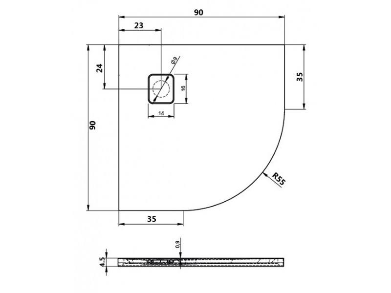 Купить Душевой поддон Riho Basel 451 90 x 90 см DC981700000000S акриловый, четверть круга, цвет черный матовый
