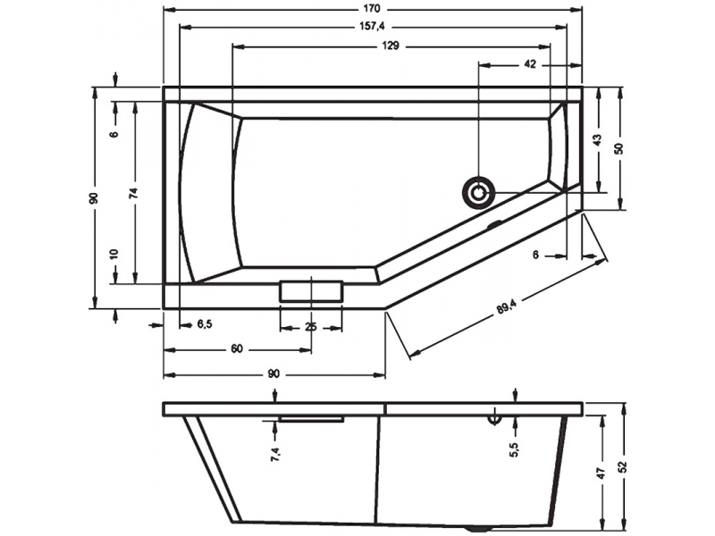 Купить Ванна акриловая Riho Geta 170 x 90 см, левая/правая (BA8900500000000)