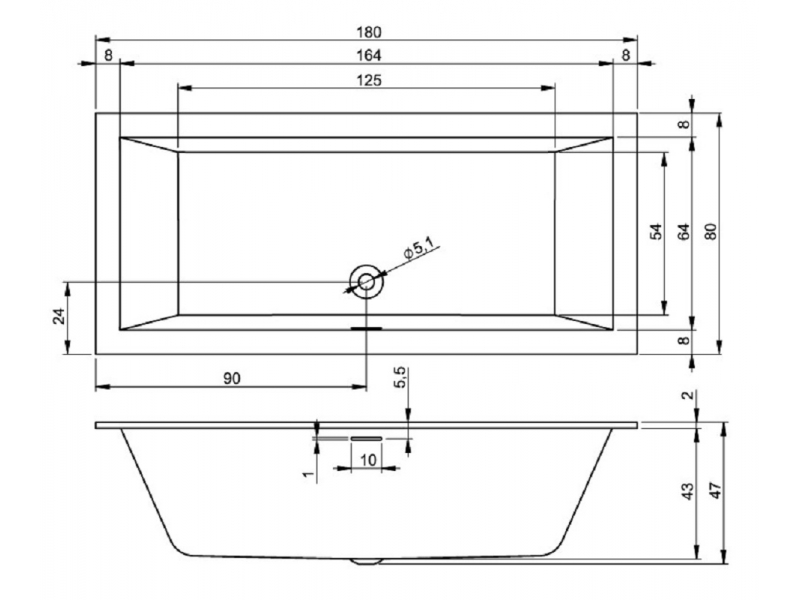 Купить Акриловая ванна Riho Rething Cubic 180 x 80 см, белая глянцевая, BR0800500000000