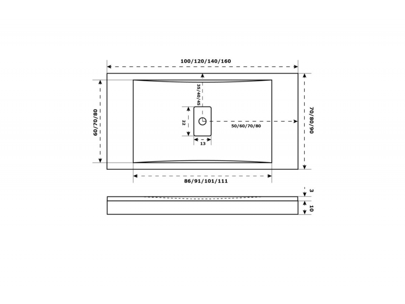 Купить Поддон литьевой Bas Flow 160 x 80 см, ЛП00131, черный (pure black)