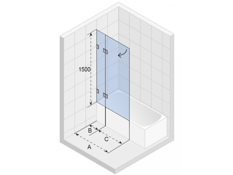 Купить Шторка для ванны Riho VZ Scandic NXT X109V, 100x150 см, профиль: черный
