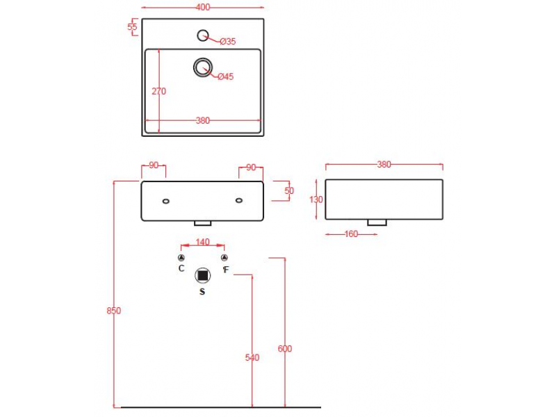 Купить Раковина ArtCeram Quadro QUL005 01; 00, накладная/подвесная, цвет - белый, 40 х 38 х 13 см