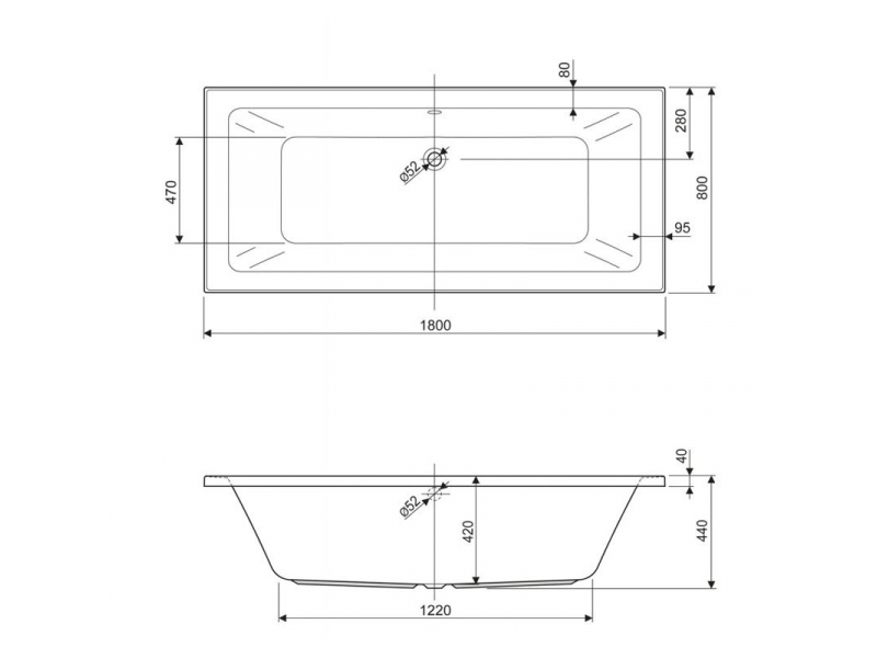 Купить Ванна акриловая Cezares PLANE MINI-180-80-42 180 х 80 см