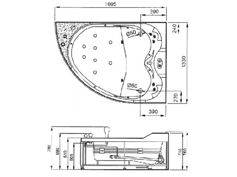 Купить Ванна гидромассажная акриловая Gemy G9086 K L/R, 170 х 133 см