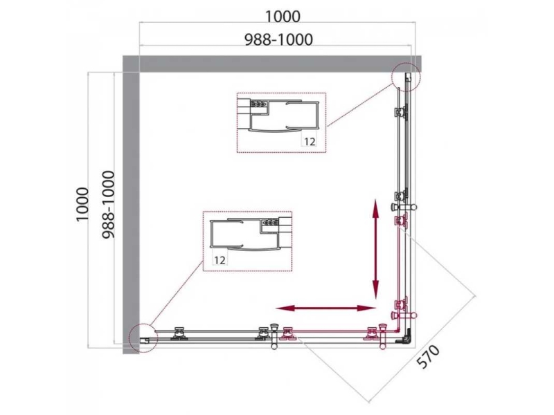 Купить Душевой уголок BelBagno 100 х 100 х 195 см, профиль хром, стекло шиншилла, UNO-195-A-2-100-CH-CR