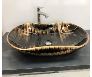 Раковина CeramaLux MNC 7097 66 x 42 x 12 см накладная, округлая, черненая бронза