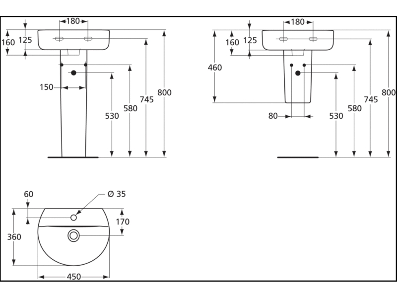 Купить Рукомойник Ideal Standard Connect Sphere E805701 45 см
