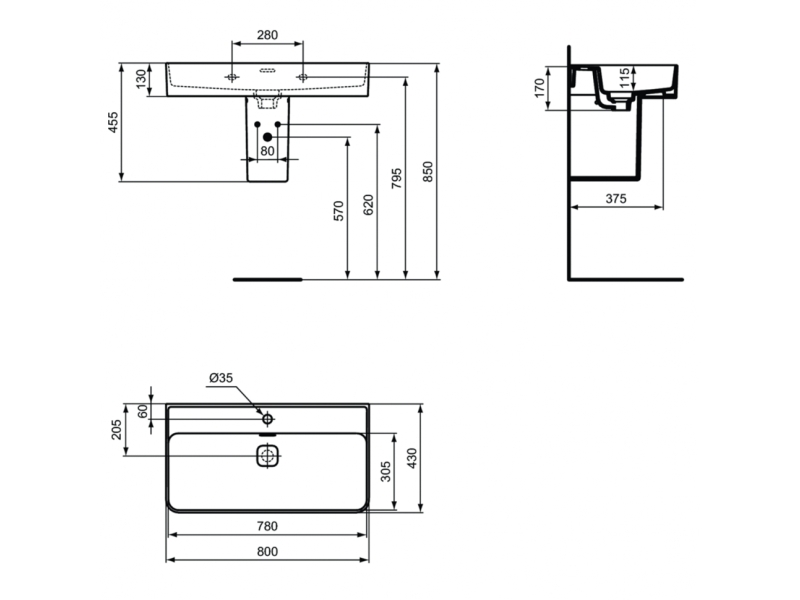 Купить Раковина накладная Ideal Standard Strada II T300101 80 см
