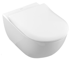Подвесной безободковый унитаз Villeroy&Boch Subway 2.0 5614R2R1 с покрытием CeramicPlus с крышкой-сиденьем Slimseat с микролифтом, альпийский белый
