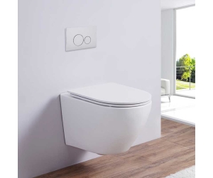 Подвесной унитаз CeramaLux 2197 37 x 49 x 36 см безободковый, сиденье DP, Soft Close, белый