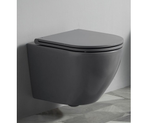 Подвесной унитаз CeramaLux 2197MG 37 x 49 x 36 см безободковый, сиденье DP, Soft Close, крышка микролифт, серый