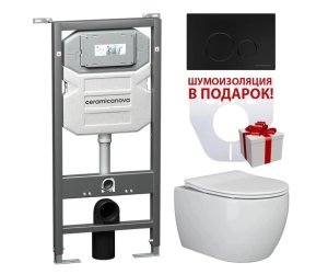 Инсталляция Ceramica Nova Envision с унитазом Ceramica Nova Play Rimless CN3001, крышка микролифт, клавиша Round чёрный матовый, CN3001_1001B_1000