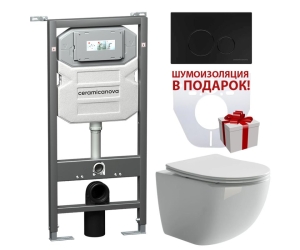 Инсталляция Ceramica Nova Envision с унитазом Ceramica Nova Forma Rimless CN3009, крышка микролифт, клавиша Round чёрный матовый, CN3009_1001B_1000