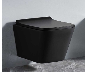 Подвесной унитаз CeramaLux 5171MB 34 x 49 x 36 см безободковый, сиденье DP, Soft Close, цвет черный матовый, крышка микролифт