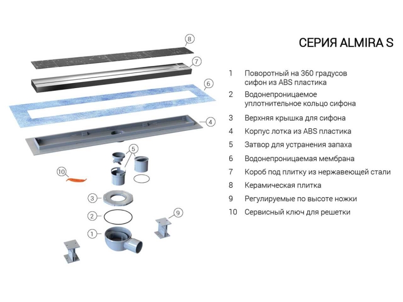 Купить Душевой лоток Vincea Almira-S SAY.602.80.S.U, 80 см, под плитку