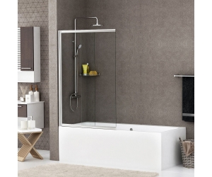 Стеклянная шторка на ванну WasserKraft 41S02-100WS, сдвижная и распашная, двустворчатая
