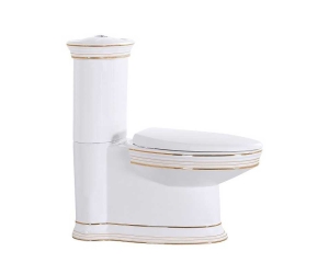 Напольный унитаз CeramaLux Lux Classic 4283 36 х 70 х 80 см сиденье Soft Close, белый, золото