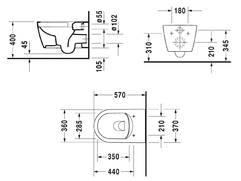 Купить Подвесной унитаз Duravit Me by Starck Rimless, безободковый крышка микролифт, 45290900A1